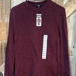 Express Men's Crewneck Cable Knit Sweater - Burgundy